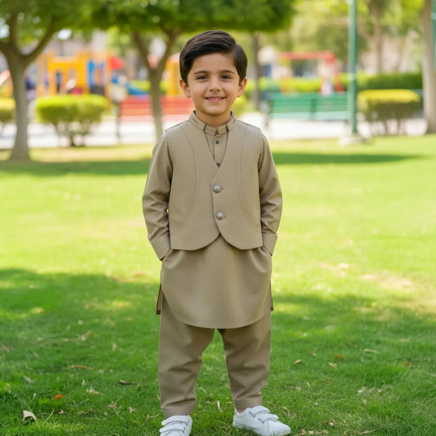boys shalwar kameez with waistcoat, boys winter ethnic wear Pakistan, skin color shalwar kameez boys, Pakistani boys wedding outfit, winter formal wear for boys, boys traditional dress Pakistan