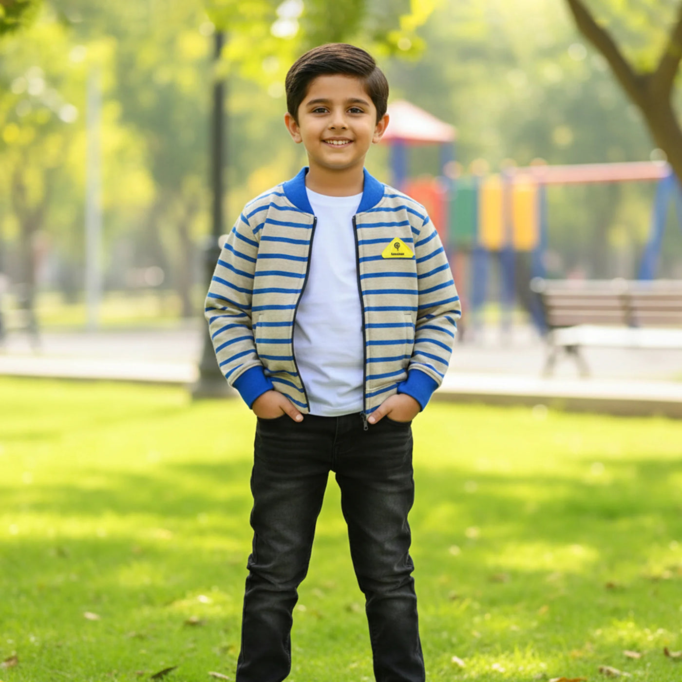 Blue Stripes Fleece Jacket - Boys
