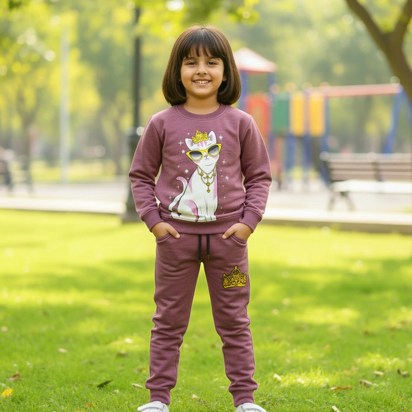 girls fleece tracksuit, girls cat tracksuit Pakistan, girls winter tracksuit, tracksuit for kids, girls casual winterwear, girls sportswear winter Pakistan